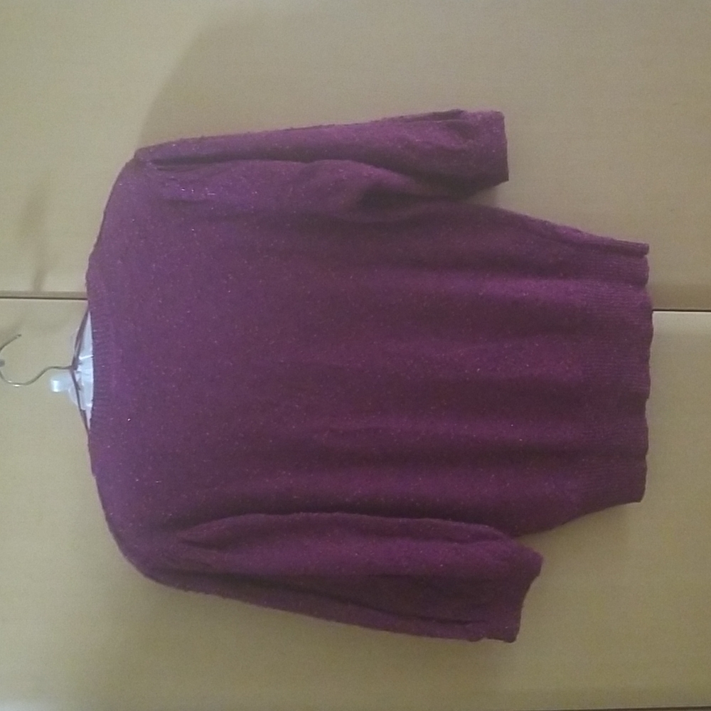NWT Zara Purple Metallic Italian Yarn Cropped V-Neck Sweater Size L - Picture 5 of 7